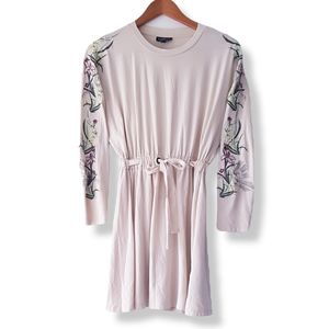 TOPSHOP Cream Botanical Embroidered Tie Waist Short Dress